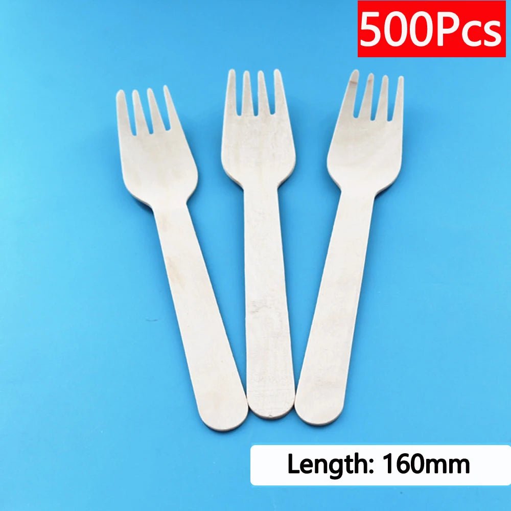 10 - 500Pcs Disposable Wooden Cutlery/ForksSpoons/Cutters Knife Wedding Birthday Party Supplies Kitchen Utensil Dessert Cake Scoop - Fashion Palace Royal™