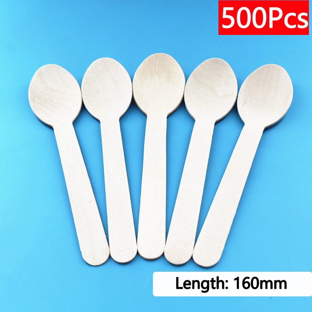 10 - 500Pcs Disposable Wooden Cutlery/ForksSpoons/Cutters Knife Wedding Birthday Party Supplies Kitchen Utensil Dessert Cake Scoop - Fashion Palace Royal™