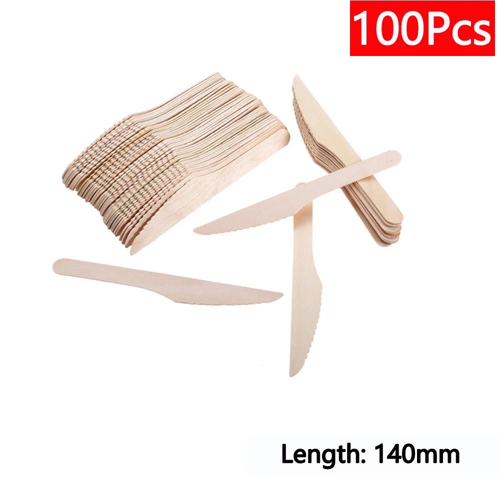 10 - 500Pcs Disposable Wooden Cutlery/ForksSpoons/Cutters Knife Wedding Birthday Party Supplies Kitchen Utensil Dessert Cake Scoop - Fashion Palace Royal™
