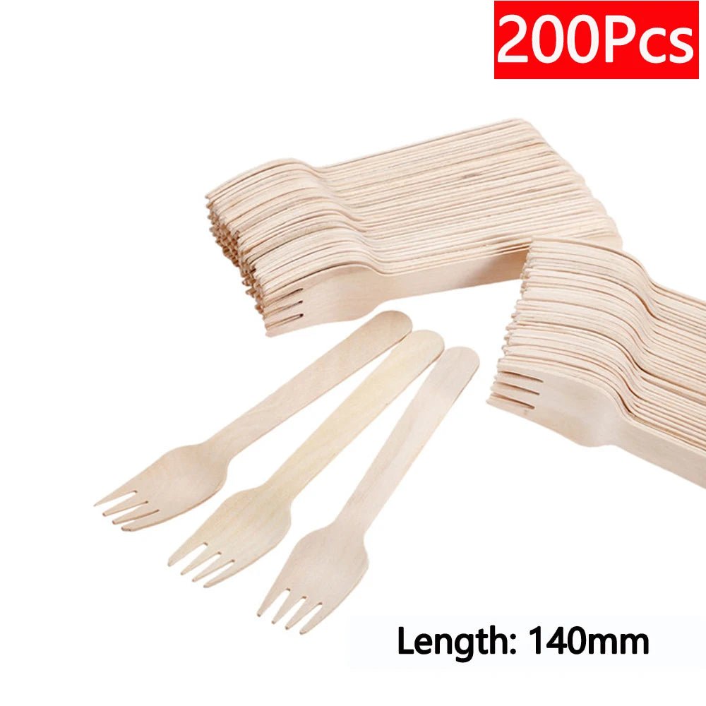 10 - 500Pcs Disposable Wooden Cutlery/ForksSpoons/Cutters Knife Wedding Birthday Party Supplies Kitchen Utensil Dessert Cake Scoop - Fashion Palace Royal™