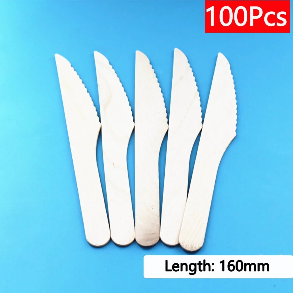 10 - 500Pcs Disposable Wooden Cutlery/ForksSpoons/Cutters Knife Wedding Birthday Party Supplies Kitchen Utensil Dessert Cake Scoop - Fashion Palace Royal™