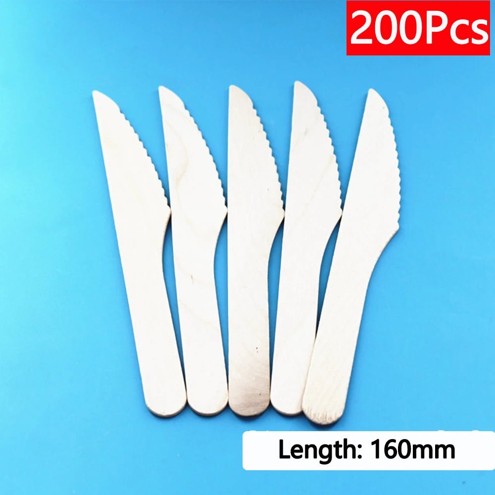 10 - 500Pcs Disposable Wooden Cutlery/ForksSpoons/Cutters Knife Wedding Birthday Party Supplies Kitchen Utensil Dessert Cake Scoop - Fashion Palace Royal™