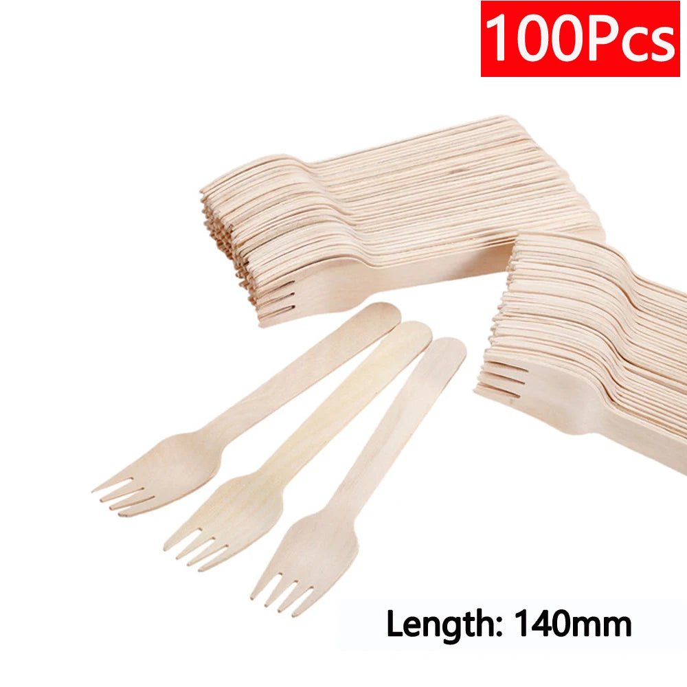 10 - 500Pcs Disposable Wooden Cutlery/ForksSpoons/Cutters Knife Wedding Birthday Party Supplies Kitchen Utensil Dessert Cake Scoop - Fashion Palace Royal™