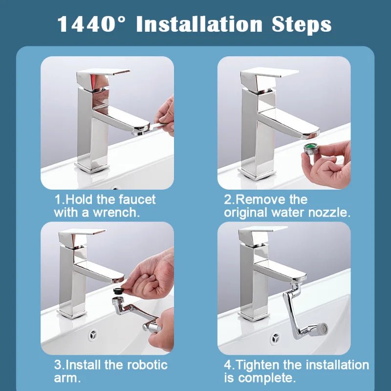 1080° Universal Rotation Faucet Extender Dual Mode Sprayer Head Kitchen Robot Arm Extension Taps Bathroom Swivel Faucet - Fashion Palace Royal™