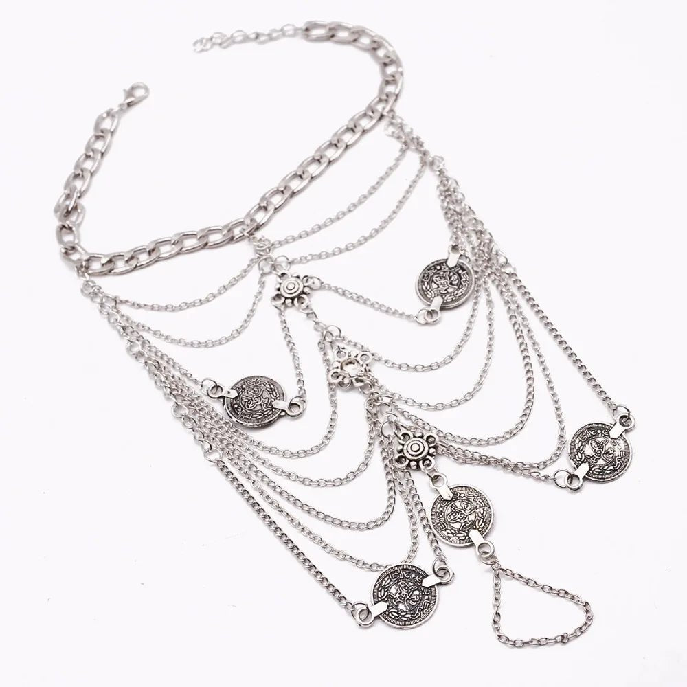 2017 New Fashion Summer Sexy Silver Color Tassel Anklet for women Coin Pendant Chain Ankle Bracelet Foot Jewelry Barefoot Sandal - Fashion Palace Royal™