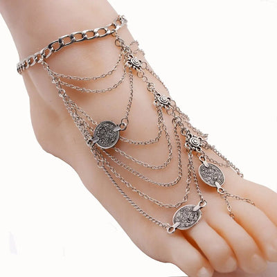 2017 New Fashion Summer Sexy Silver Color Tassel Anklet for women Coin Pendant Chain Ankle Bracelet Foot Jewelry Barefoot Sandal - Fashion Palace Royal™
