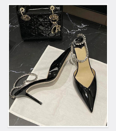 2025 New Mesh Hot Drilled Sexy Versatile Pointed Shallow Mouth Water Diamond Chain High Heels Baotou Sandals for Women - Fashion Palace Royal™