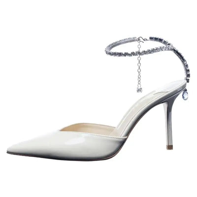 2025 New Mesh Hot Drilled Sexy Versatile Pointed Shallow Mouth Water Diamond Chain High Heels Baotou Sandals for Women - Fashion Palace Royal™
