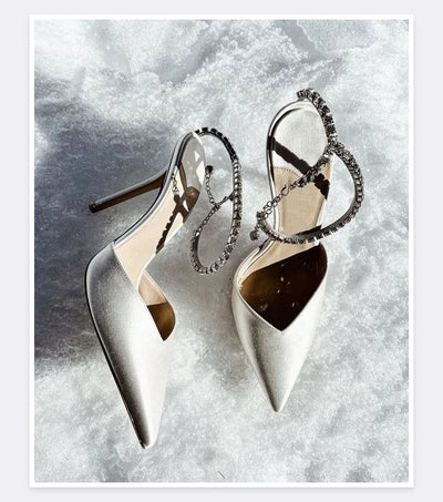 2025 New Mesh Hot Drilled Sexy Versatile Pointed Shallow Mouth Water Diamond Chain High Heels Baotou Sandals for Women - Fashion Palace Royal™