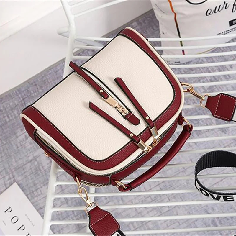 Fashion Hit Color Shoulder Bags for Women Female PU Leather Crossbody Messenger Bags Small Handbag Wide Strap Purse -  Fashion Palace™
