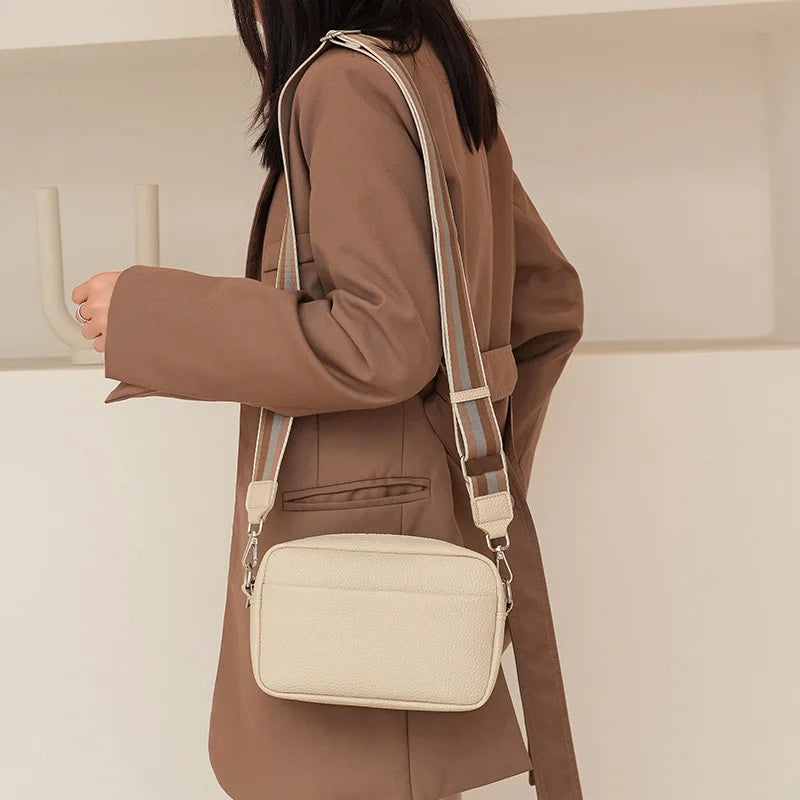 Fashion Hit Color Shoulder Bags for Women Female PU Leather Crossbody Messenger Bags Small Handbag Wide Strap Purse -  Fashion Palace™