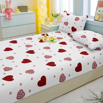 1 Simple Modern Heart-Shaped Printed Matte Fitted Sheet, Bedroom Printed Bed Cover, Bedding (Excluding Pillowcases)