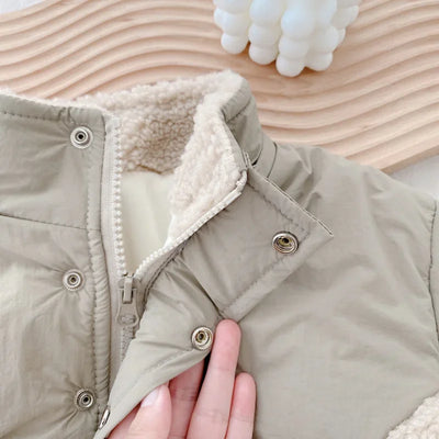 0-6Yrs Children Girls Laml Wool Stitching Coat Warm Autumn Girls Plus Velvet Jackets Winter Kids Clothing Outfits