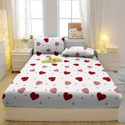 1 Simple Modern Heart-Shaped Printed Matte Fitted Sheet, Bedroom Printed Bed Cover, Bedding (Excluding Pillowcases)