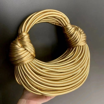 Handbags for Women 2024 New Gold Luxury Designer Brand Handwoven Noodle Bags Rope Knotted Pulled Hobo Silver Evening Clutch Chic -  Fashion Palace™