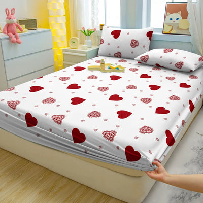 1 Simple Modern Heart-Shaped Printed Matte Fitted Sheet, Bedroom Printed Bed Cover, Bedding (Excluding Pillowcases)