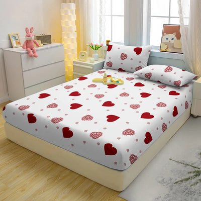 1 Simple Modern Heart-Shaped Printed Matte Fitted Sheet, Bedroom Printed Bed Cover, Bedding (Excluding Pillowcases)