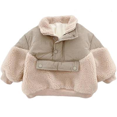 0-6Yrs Children Girls Laml Wool Stitching Coat Warm Autumn Girls Plus Velvet Jackets Winter Kids Clothing Outfits