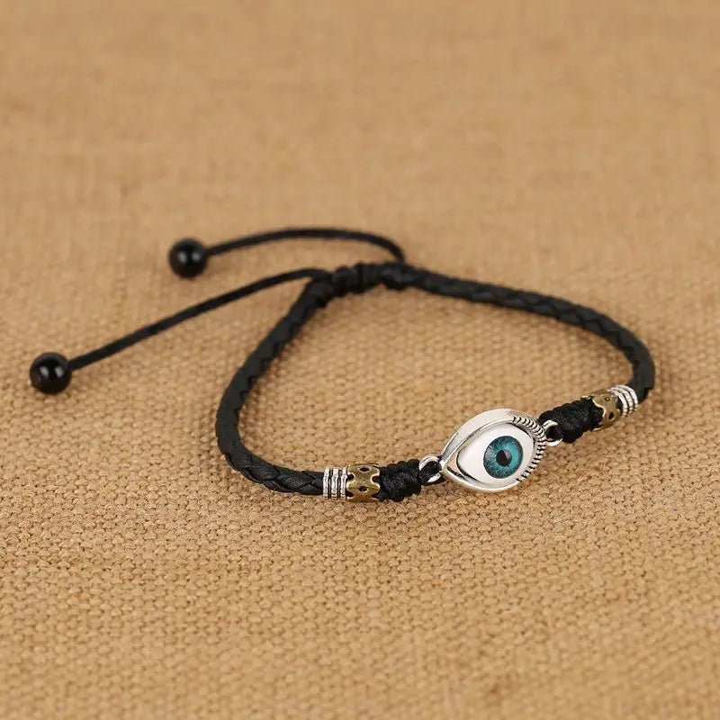 AAK003, Handmade Lucky Turkish Blue Evil Eye Foot Jewelry for Men Barefoot Sandal Chain Charms Leather Black/Red Rope Anklet - Fashion Palace Royal™