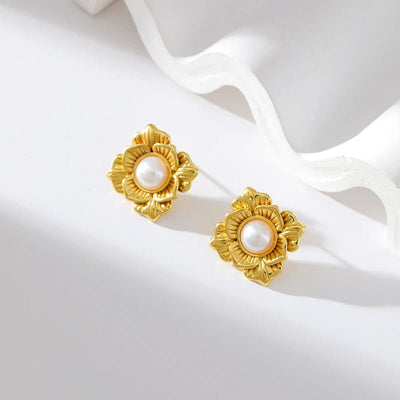 EILIECK 316L Stainless Steel Flower Pearl Stud Earrings For Women Girl Fashion New Gold Color Waterproof Jewelry Lady Gift - Fashion Palace Royal™