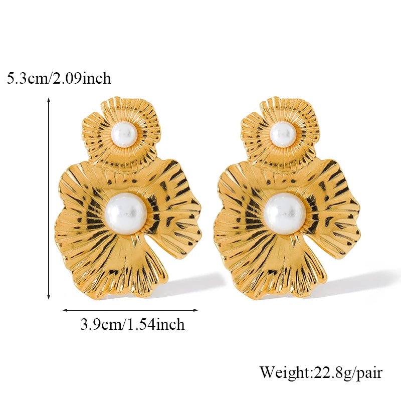 EILIECK 316L Stainless Steel Flower Pearl Stud Earrings For Women Girl Fashion New Gold Color Waterproof Jewelry Lady Gift - Fashion Palace Royal™
