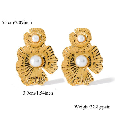 EILIECK 316L Stainless Steel Flower Pearl Stud Earrings For Women Girl Fashion New Gold Color Waterproof Jewelry Lady Gift - Fashion Palace Royal™