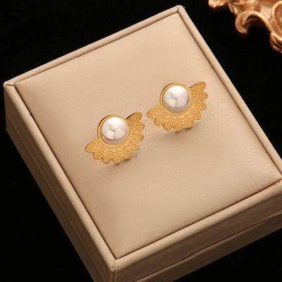EILIECK 316L Stainless Steel Flower Pearl Stud Earrings For Women Girl Fashion New Gold Color Waterproof Jewelry Lady Gift - Fashion Palace Royal™