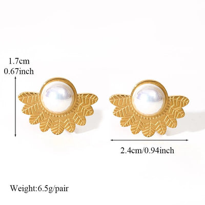 EILIECK 316L Stainless Steel Flower Pearl Stud Earrings For Women Girl Fashion New Gold Color Waterproof Jewelry Lady Gift - Fashion Palace Royal™