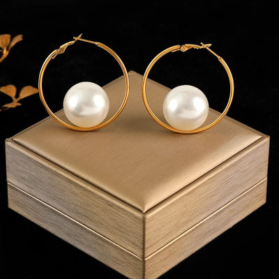 EILIECK 316L Stainless Steel Flower Pearl Stud Earrings For Women Girl Fashion New Gold Color Waterproof Jewelry Lady Gift - Fashion Palace Royal™