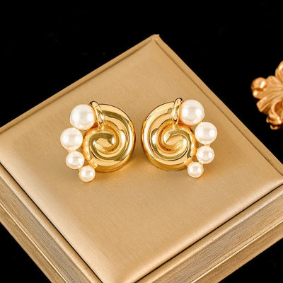 EILIECK 316L Stainless Steel Flower Pearl Stud Earrings For Women Girl Fashion New Gold Color Waterproof Jewelry Lady Gift - Fashion Palace Royal™