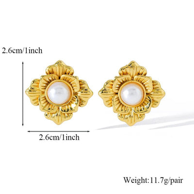 EILIECK 316L Stainless Steel Flower Pearl Stud Earrings For Women Girl Fashion New Gold Color Waterproof Jewelry Lady Gift - Fashion Palace Royal™