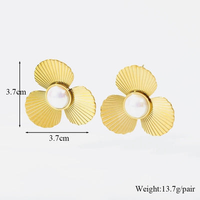 EILIECK 316L Stainless Steel Flower Pearl Stud Earrings For Women Girl Fashion New Gold Color Waterproof Jewelry Lady Gift - Fashion Palace Royal™