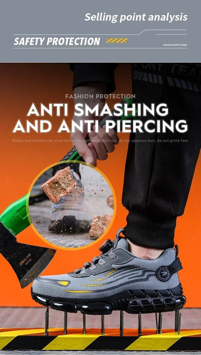 Rotating Button New Safety Shoes Men Anti - smash Anti - puncture Work Shoes Fashion Men Sport Shoes Security Protective Boots Men - Fashion Palace Royal™